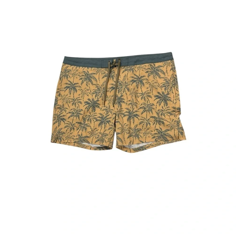 Faherty Palm Tree Yellow Grey Board Shorts Mens Size 40 Lace up Swim Surf